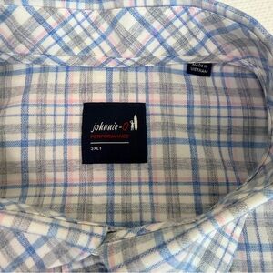johnnie-O Neta Performance Button Up Shirt Size 3XLT Blue Pink Plaid Spring TALL